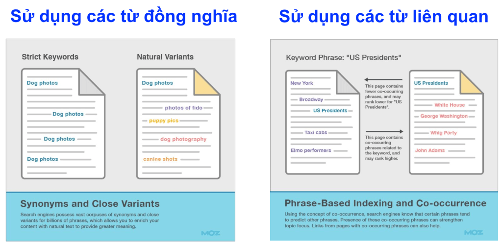 Sử dụng từ khoá liên quan và đồng nghĩa trong bài viết